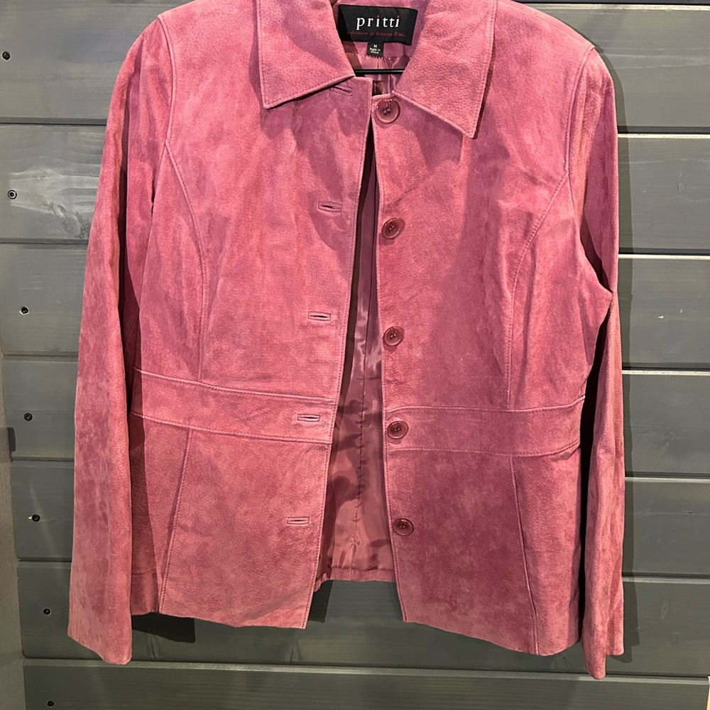 Pritti Pink Suede Button-Front Blazer